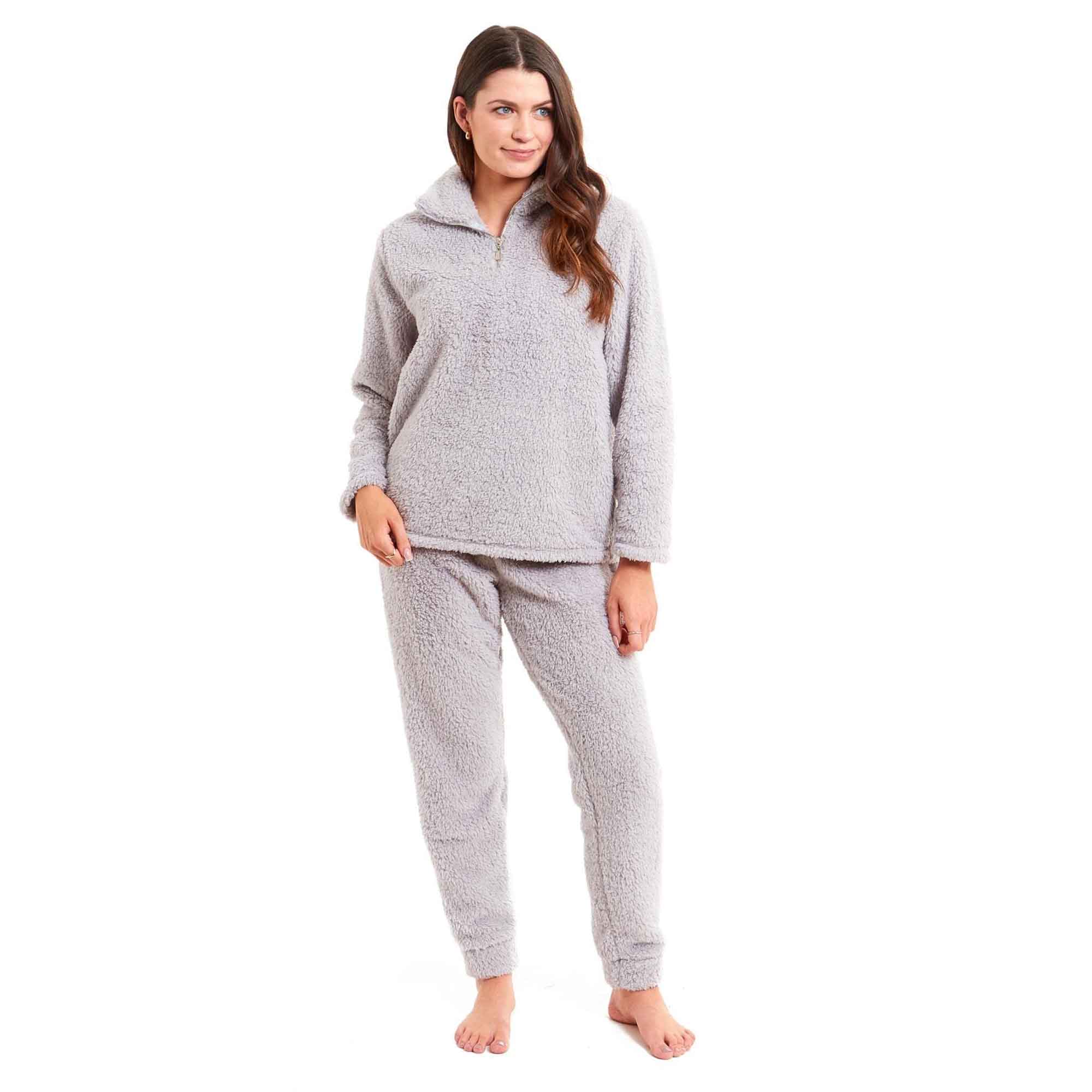 Daisy Dreamer Womens Teddy Fleece Loungewear Set Zip Front Top And Elasticated Waistband