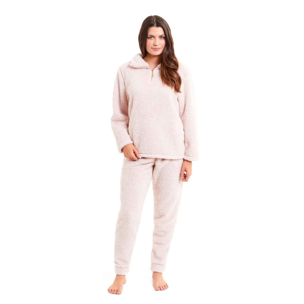 Daisy Dreamer Womens Teddy Fleece Loungewear Set Zip Front Top And Elasticated Waistband
