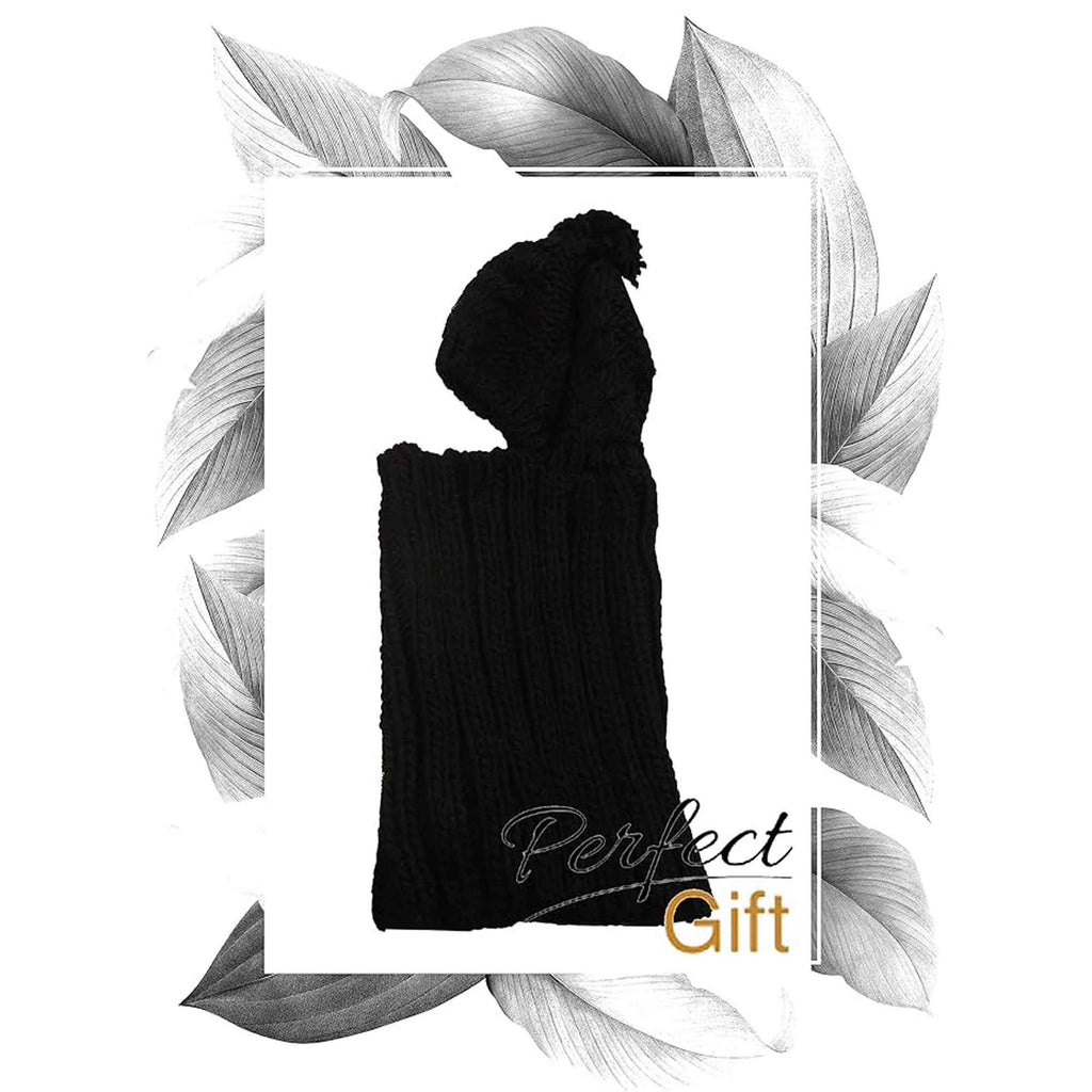 Sock Stack Women's Thermal Beanie Hat 2-In-1 Snood Scarf Cable Knit Pom Pom Winter