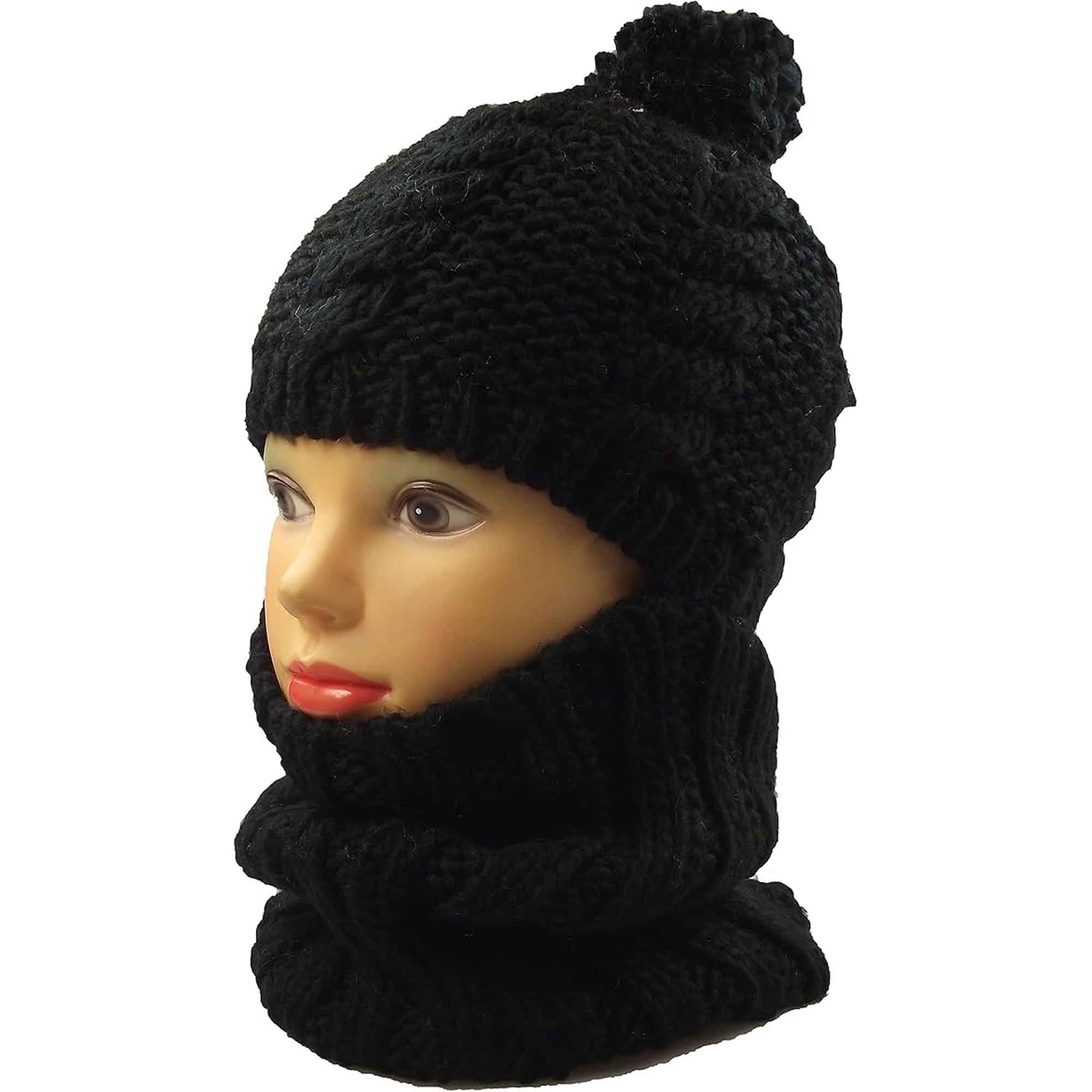 Sock Stack Women's Thermal Beanie Hat 2-In-1 Snood Scarf Cable Knit Pom Pom Winter