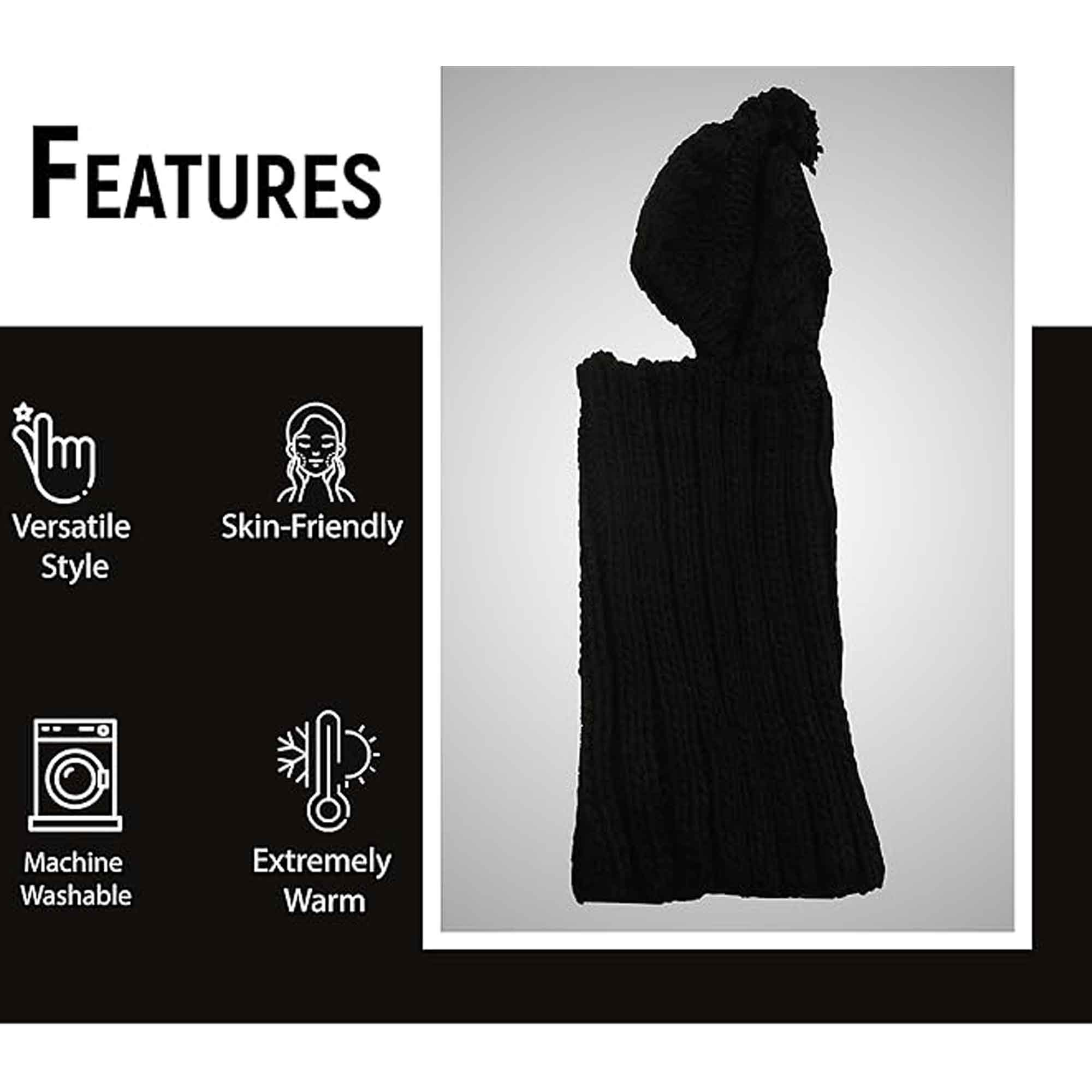 Sock Stack Women's Thermal Beanie Hat 2-In-1 Snood Scarf Cable Knit Pom Pom Winter