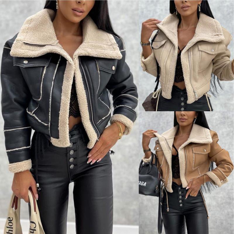 Women's Faux Leather Motorcycle Jacket – Short Moto Biker Coat