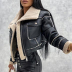 Women's Faux Leather Motorcycle Jacket – Short Moto Biker Coat