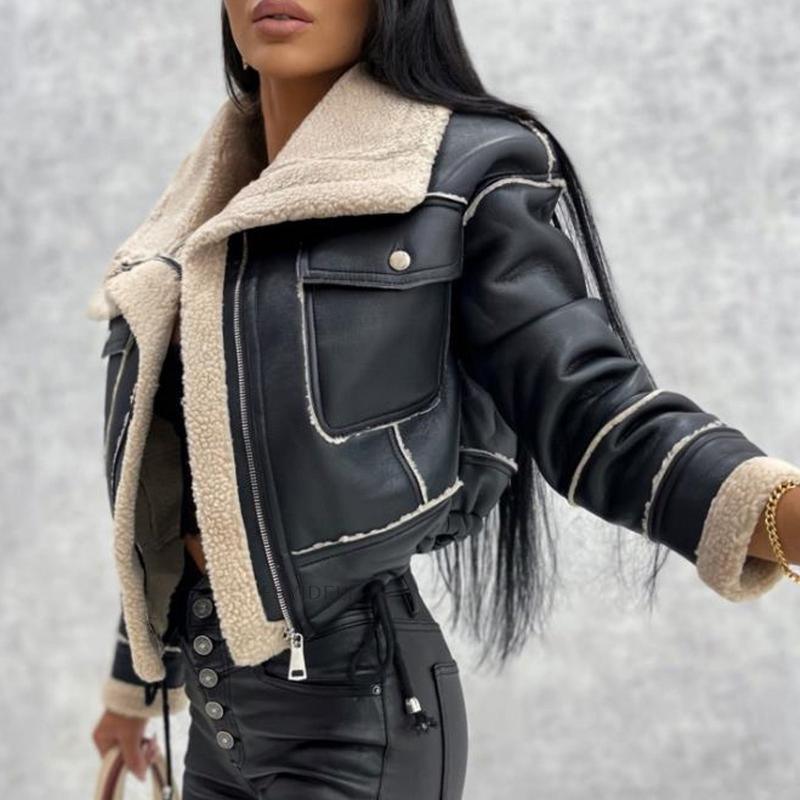 Women's Faux Leather Motorcycle Jacket – Short Moto Biker Coat