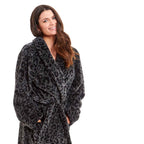 Daisy Dreamer Women's Leopard Print Plush Fleece Bath Robe Dressing Gown Ultra Soft