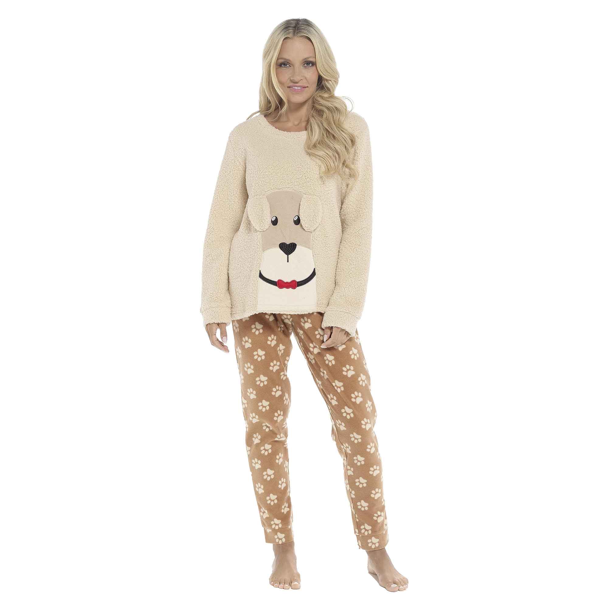 Daisy Dreamer Women's Pyjama Set Ultra Soft Fleece Dog Snuggle Elasticated Patterned