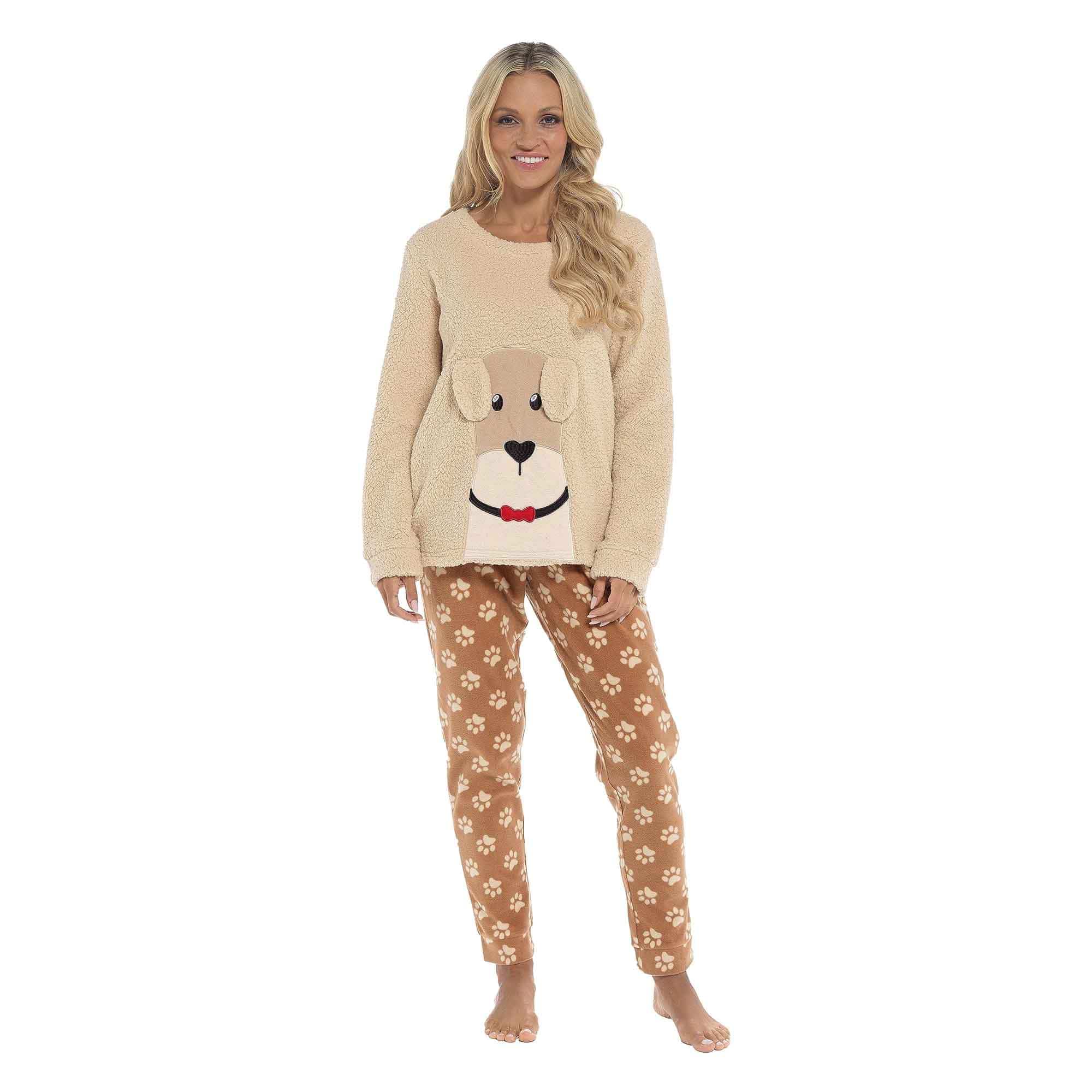 Daisy Dreamer Women's Pyjama Set Ultra Soft Fleece Dog Snuggle Elasticated Patterned