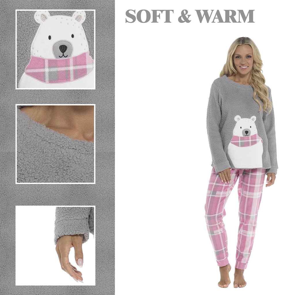Daisy Dreamer Womens Fleece Pyjama Set Ultra Soft Polar Bear Print Cosy Winter Easy-Care Cotton Rich Sleep Set