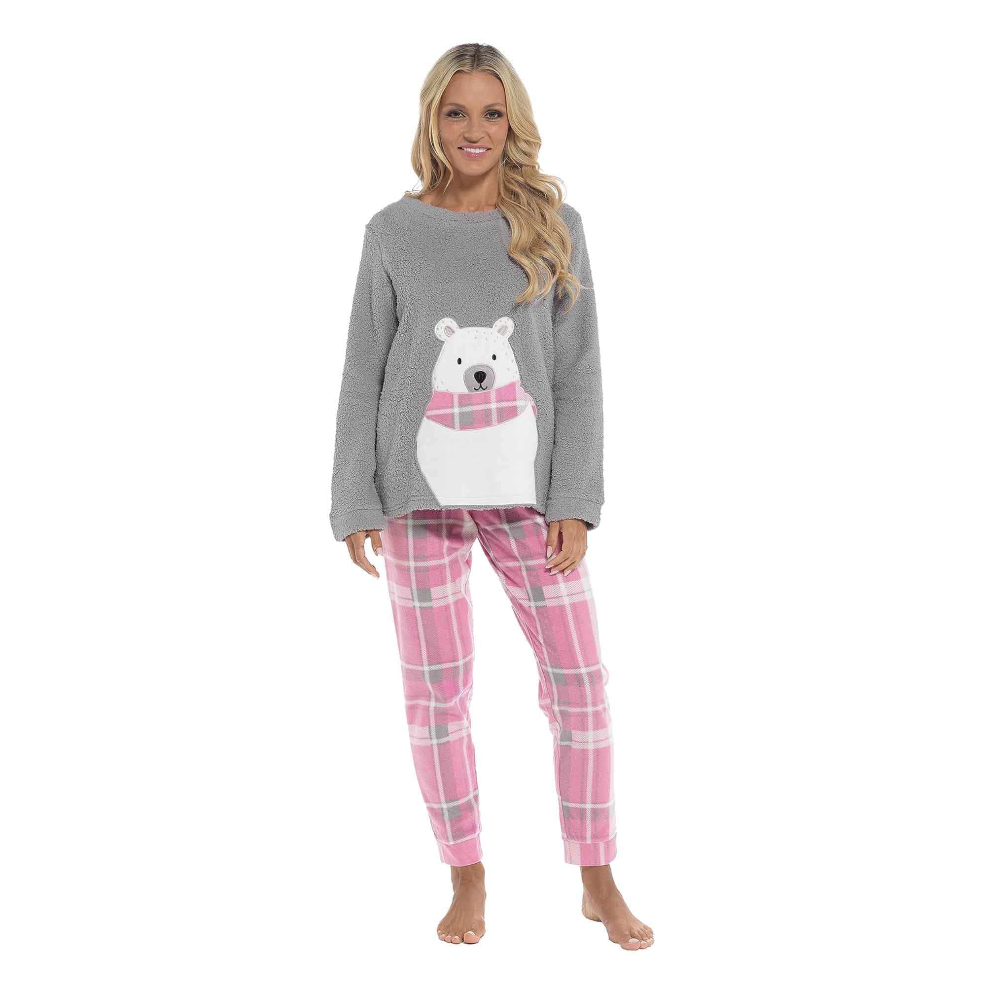 Daisy Dreamer Womens Fleece Pyjama Set Ultra Soft Polar Bear Print Cosy Winter Easy-Care Cotton Rich Sleep Set