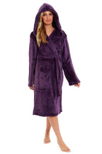 OLIVIA ROCCO Women's Hooded Plush Fleece Dressing Gown Ultra-Soft Velvet Bathrobe For Winter Lounging And Relaxation At Home