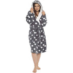 Daisy Dreamer Womens Hooded Dressing Gown With Plush Fleece And Sherpa Lining Star