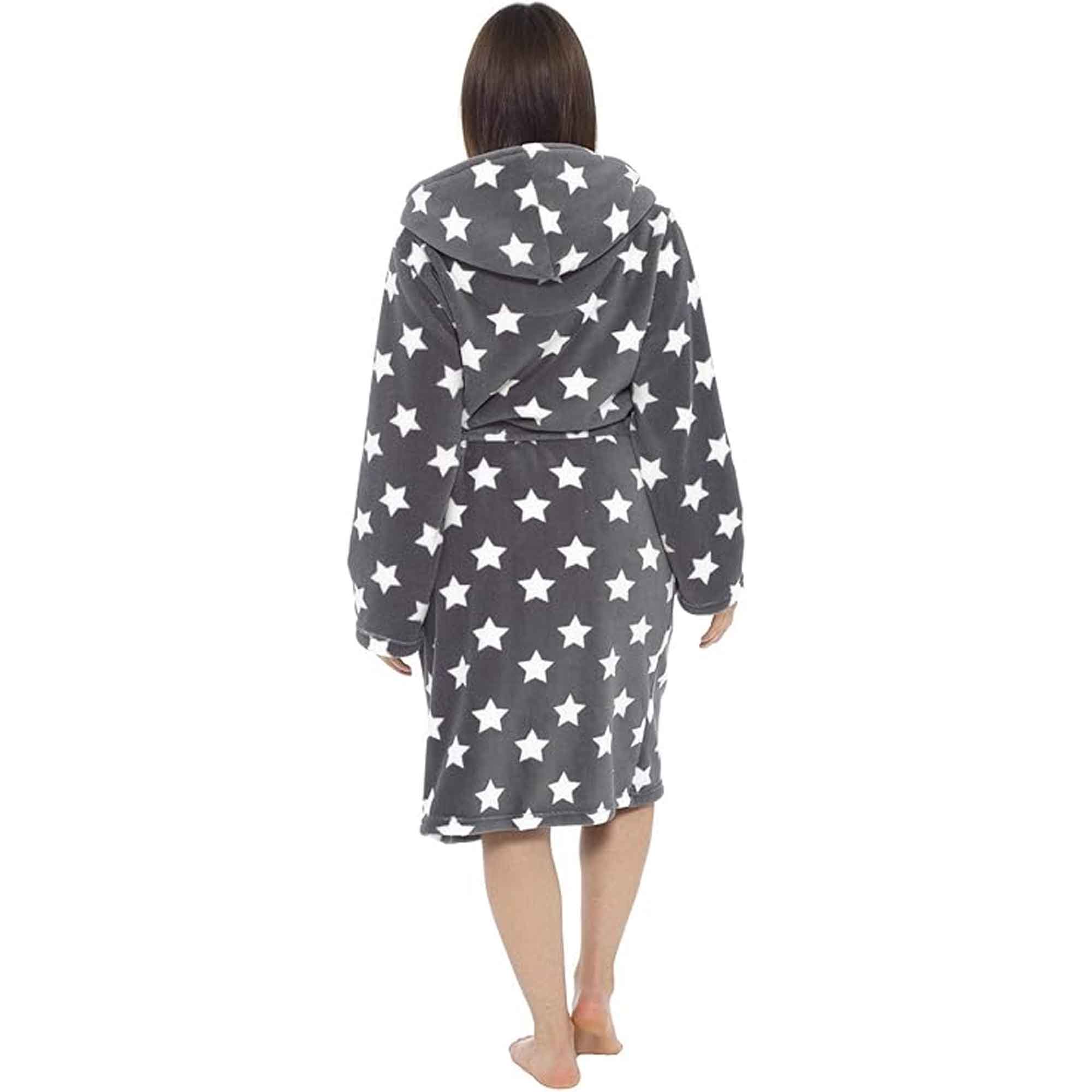Daisy Dreamer Womens Hooded Dressing Gown With Plush Fleece And Sherpa Lining Star