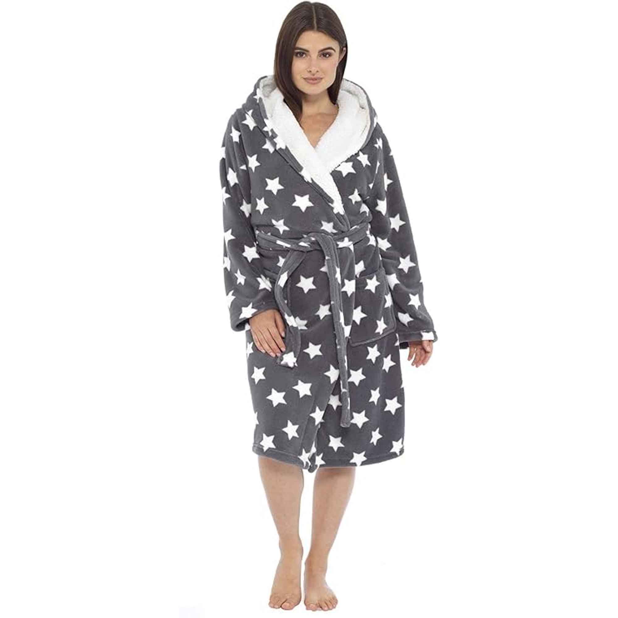 Daisy Dreamer Womens Hooded Dressing Gown With Plush Fleece And Sherpa Lining Star