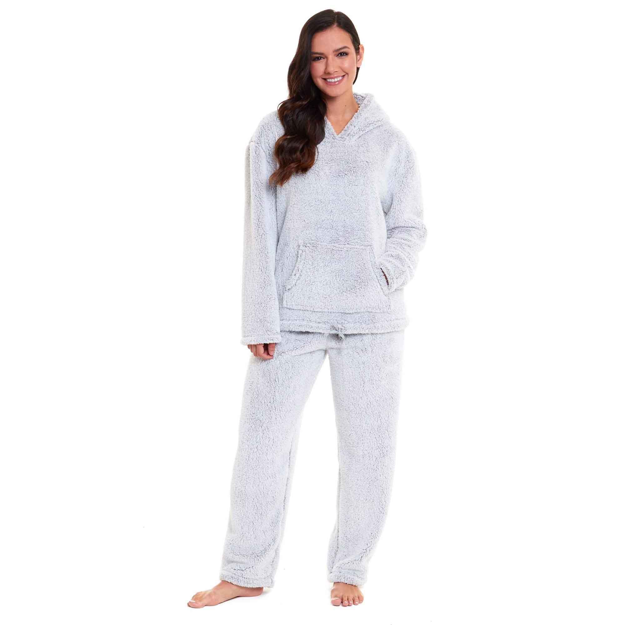 Daisy Dreamer Womens Plush Fleece Hooded Pyjama Set Ultra Soft Winter Nightwear Easy-Care Cotton Rich Sleep Set