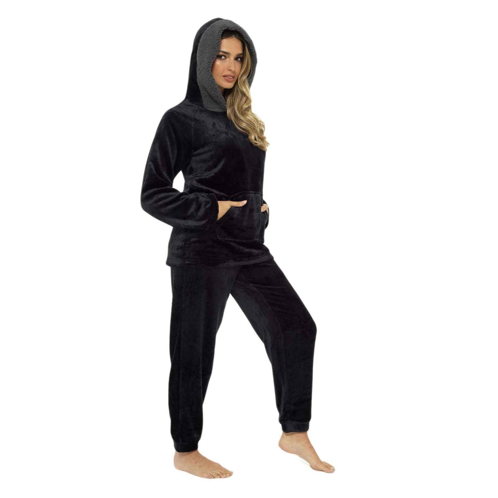 Daisy Dreamer Womens Plush Fleece Hooded Pyjama Set Ultra Soft Winter Nightwear Easy-Care Cotton Rich Sleep Set