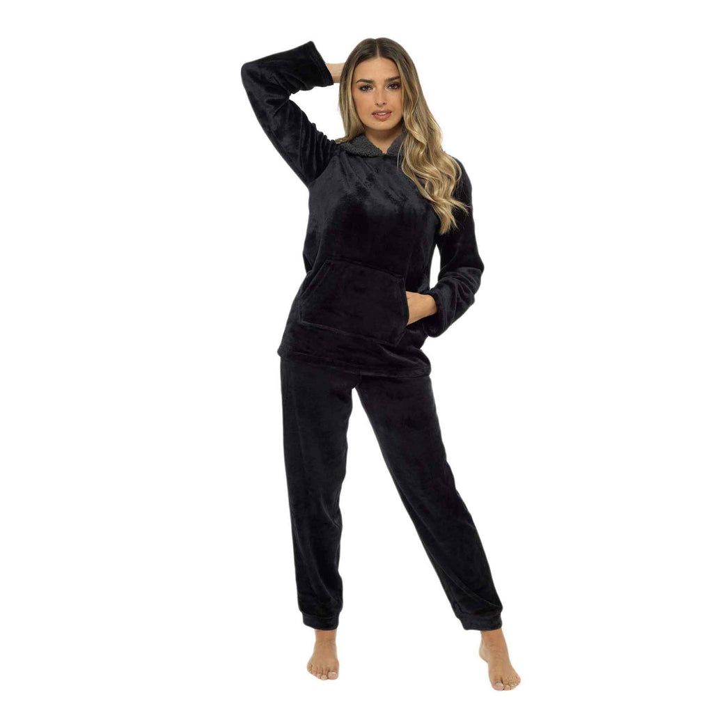 Daisy Dreamer Womens Plush Fleece Hooded Pyjama Set Ultra Soft Winter Nightwear Easy-Care Cotton Rich Sleep Set