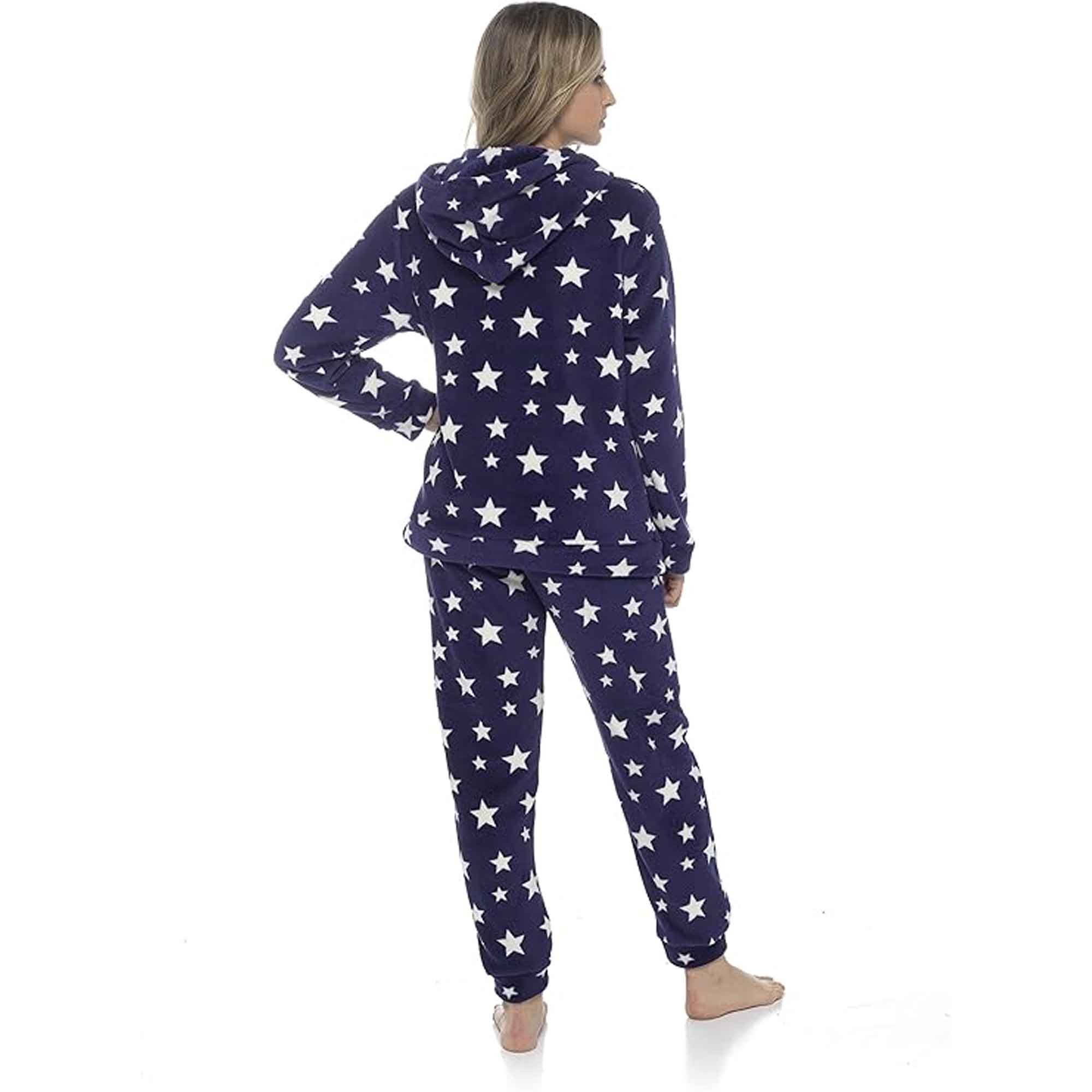 Daisy Dreamer Women's Plush Fleece Hooded Pyjama Set With Star Design Ultra-Soft