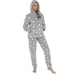 Daisy Dreamer Women's Plush Fleece Hooded Pyjama Set With Star Design Ultra-Soft