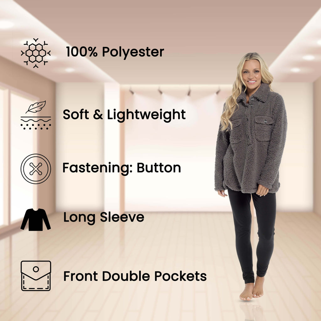 Daisy Dreamer Women's Sherpa Lounge Set With Double Pocket Top And Leggings Ultra-Soft Cozy Pajamas For Chilly Days Sizes S-XXL