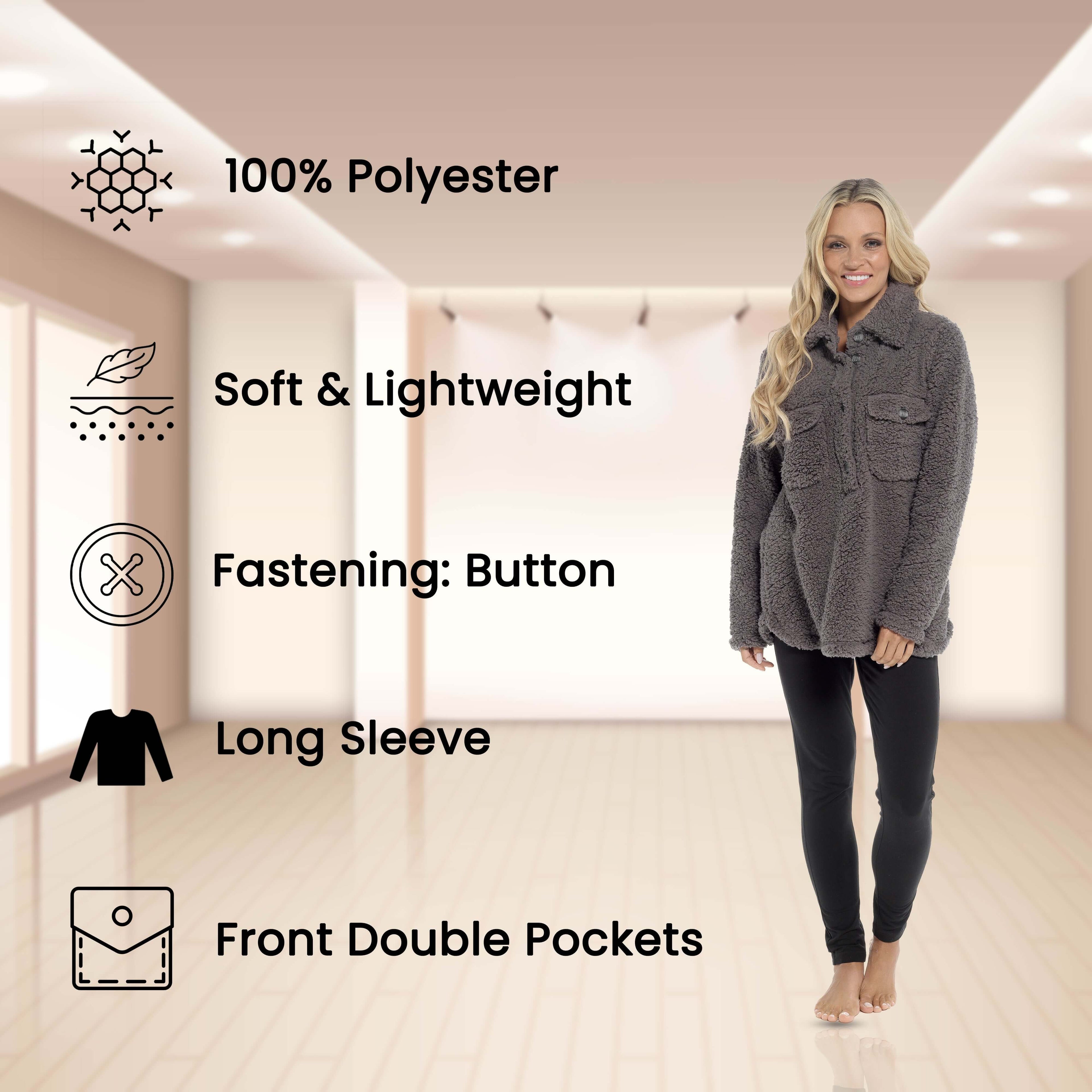 Daisy Dreamer Women's Sherpa Lounge Set With Double Pocket Top And Leggings Ultra-Soft Cozy Pajamas For Chilly Days Sizes S-XXL