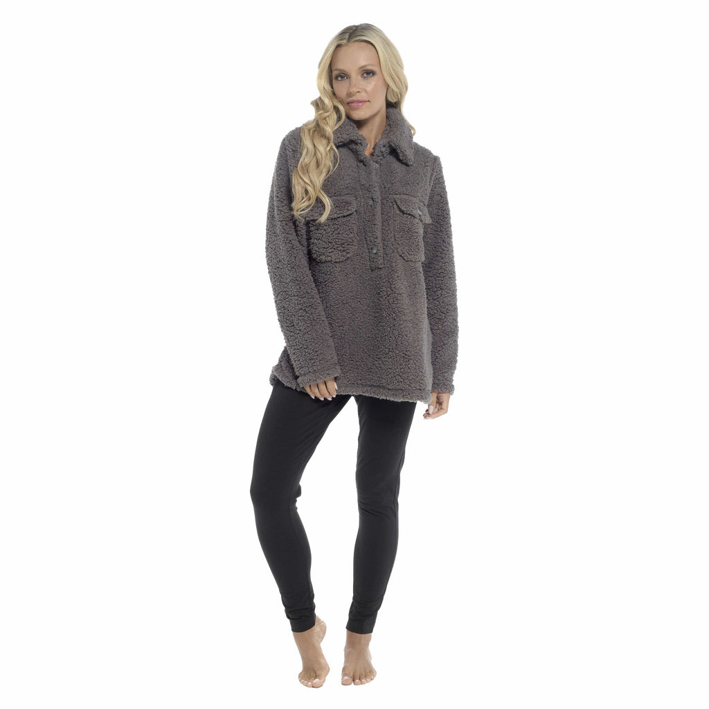 Daisy Dreamer Women's Sherpa Lounge Set With Double Pocket Top And Leggings Ultra-Soft Cozy Pajamas For Chilly Days Sizes S-XXL