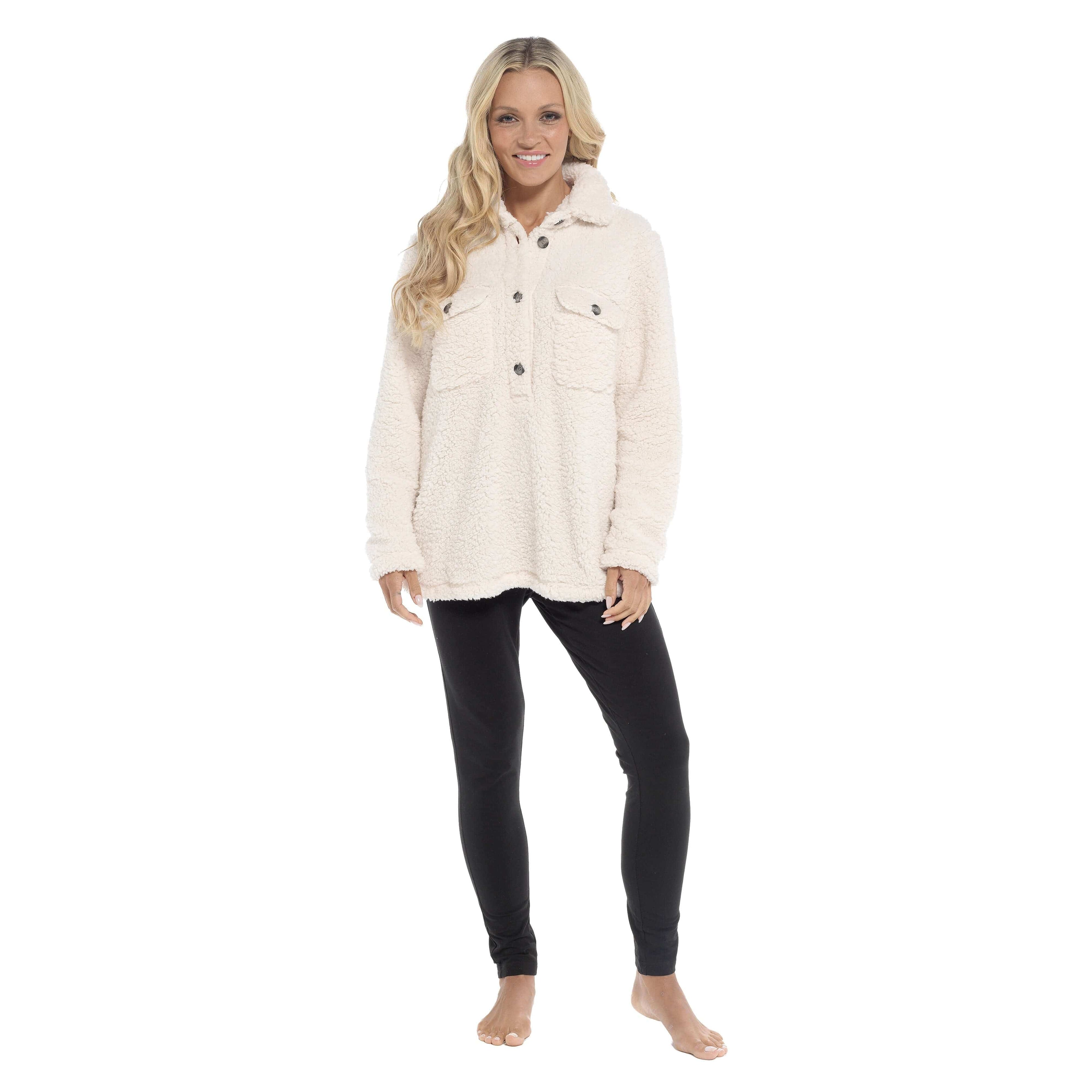 Daisy Dreamer Women's Sherpa Lounge Set With Double Pocket Top And Leggings Ultra-Soft Cozy Pajamas For Chilly Days Sizes S-XXL