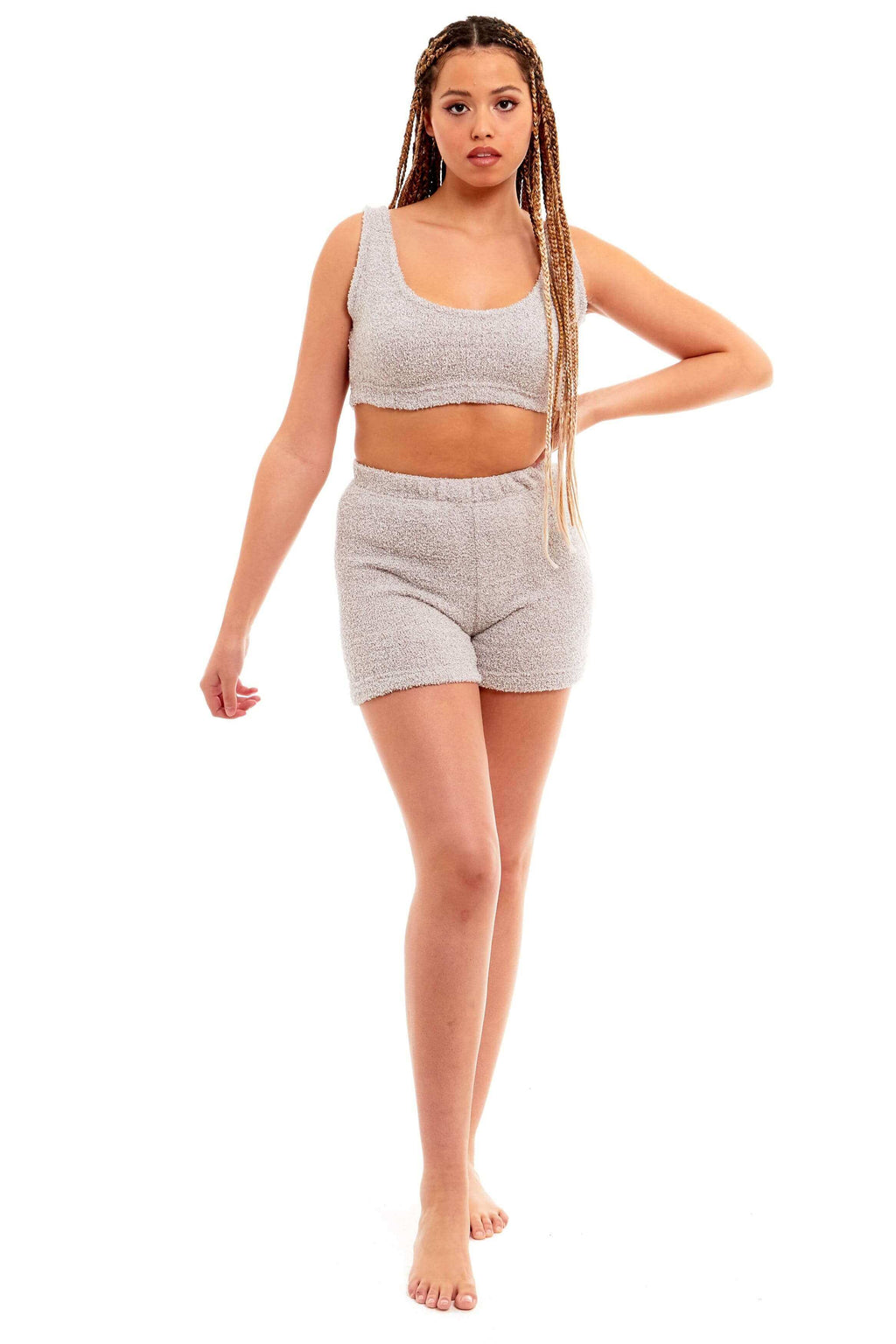 Daisy Dreamer Womens Teddy Fleece Crop Top And Shorts Pyjama Loungewear Set Ultra Soft