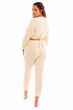 Daisy Dreamer Women's Teddy Fleece Loungewear Set With Long Sleeve Wrap Top And Stretch