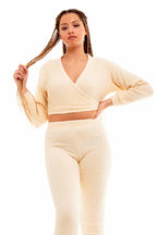 Daisy Dreamer Women's Teddy Fleece Loungewear Set With Long Sleeve Wrap Top And Stretch