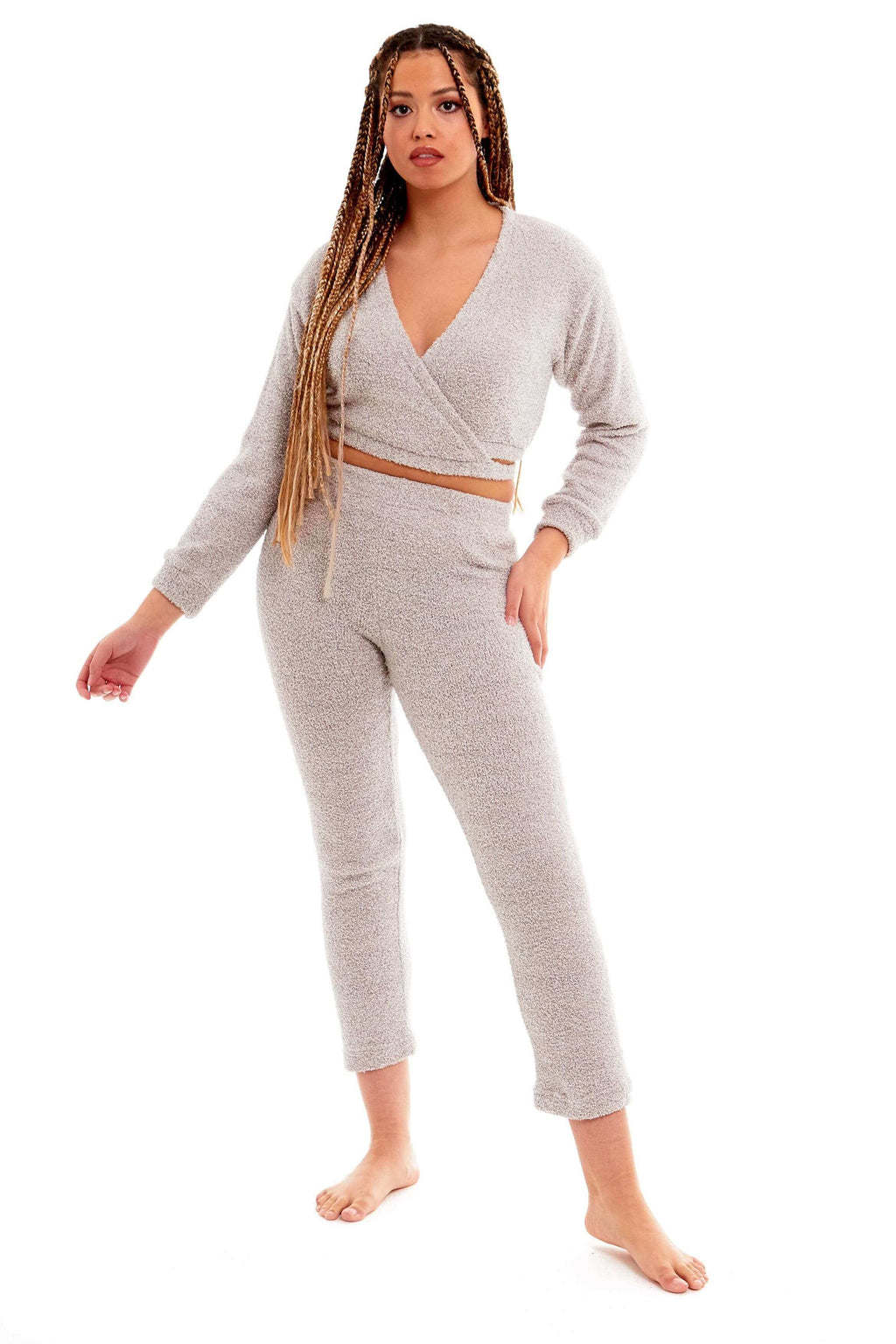 Daisy Dreamer Women's Teddy Fleece Loungewear Set With Long Sleeve Wrap Top And Stretch