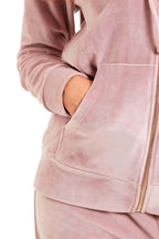 Daisy Dreamer Women's Velour Fleece Hooded Zip Track Suit Velvet Loungewear Set Elastic