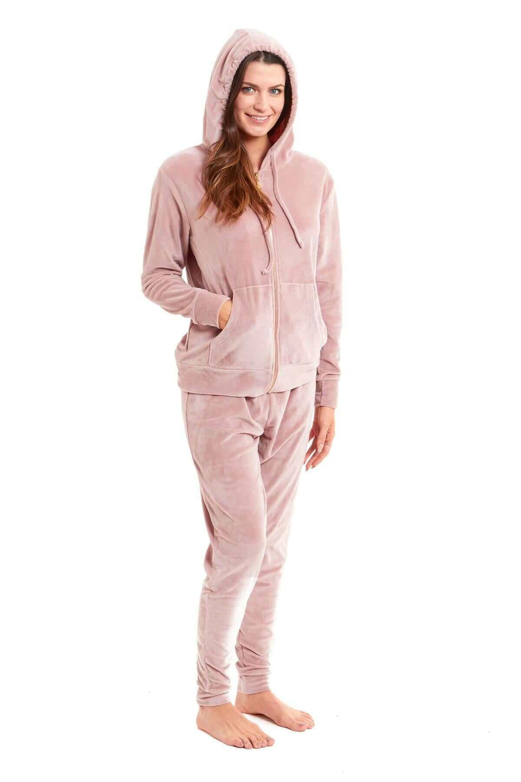 Daisy Dreamer Women's Velour Fleece Hooded Zip Track Suit Velvet Loungewear Set Elastic