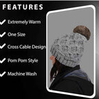 Sock Stack Womens Waterproof Thinsulate Insulated Chunky Beanie Hat With Pom Pom Cable