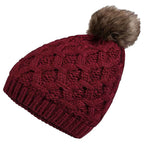 Sock Stack Womens Waterproof Thinsulate Insulated Chunky Beanie Hat With Pom Pom Cable
