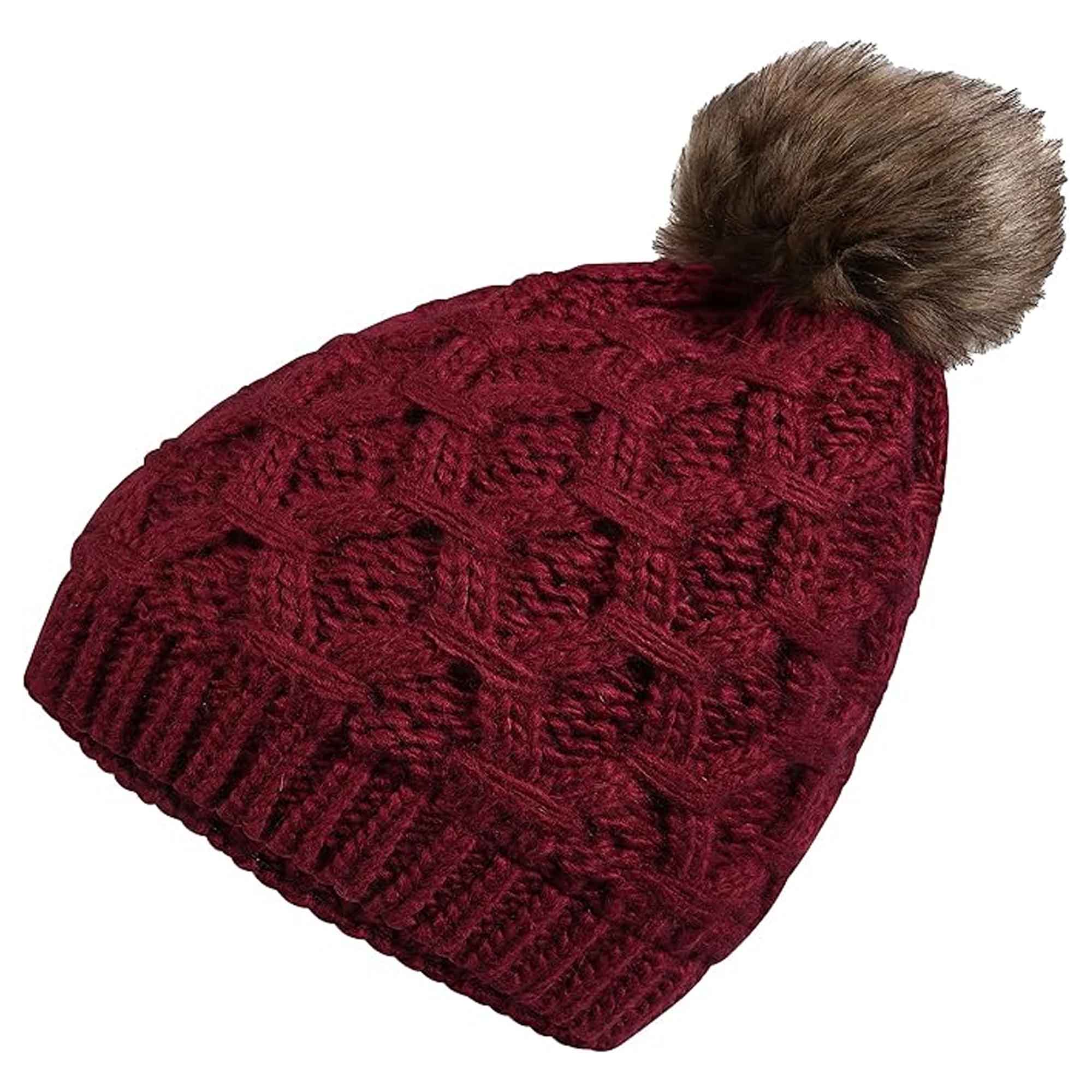 Sock Stack Womens Waterproof Thinsulate Insulated Chunky Beanie Hat With Pom Pom Cable