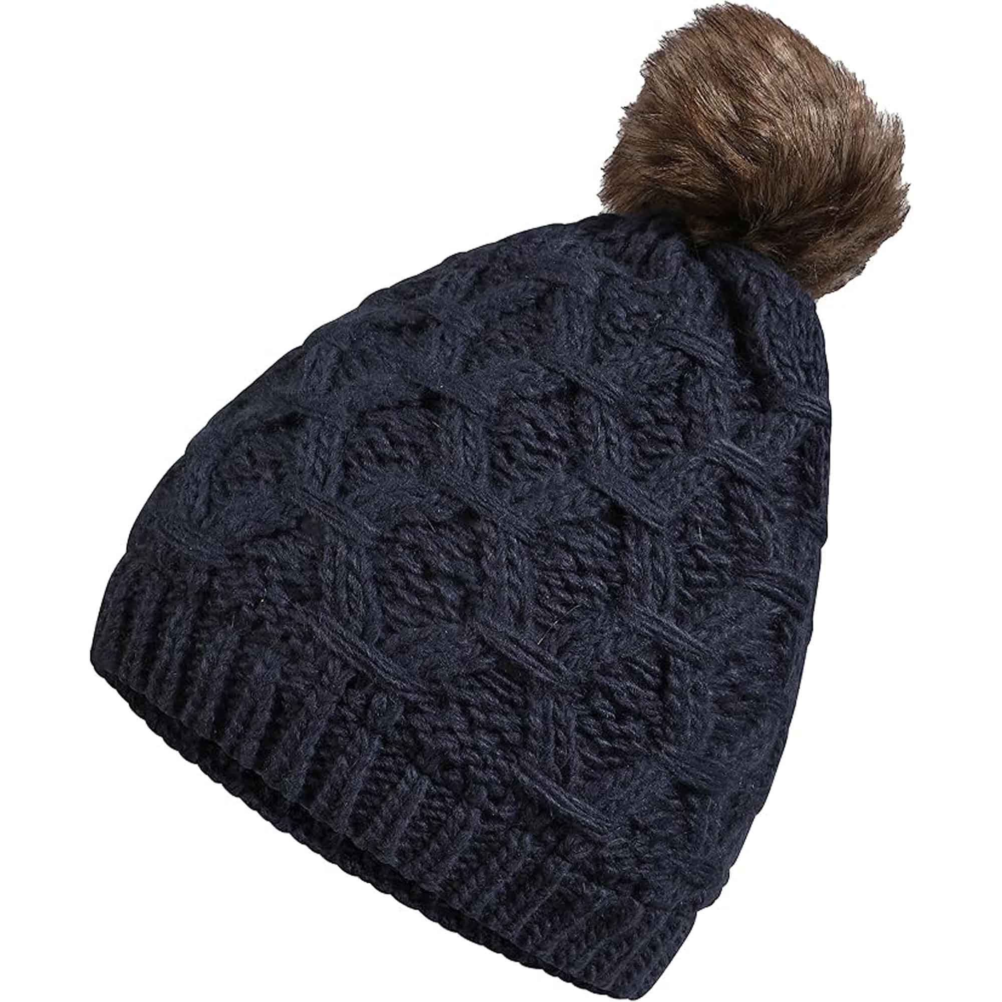 Sock Stack Womens Waterproof Thinsulate Insulated Chunky Beanie Hat With Pom Pom Cable