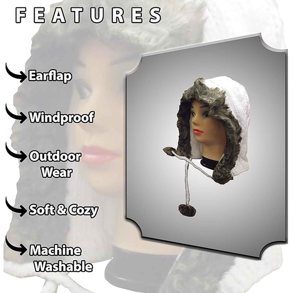 Sock Stack Women's Winter Chunky Knit Hood Hat With Faux Fur Trim And Pom Poms Comfort Cuff Everyday Wear
