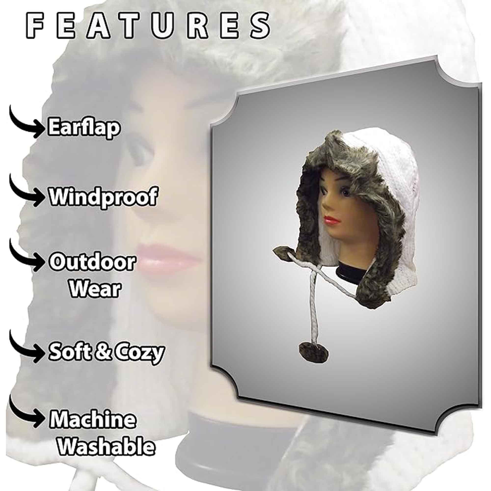 Sock Stack Women's Winter Chunky Knit Hood Hat With Faux Fur Trim And Pom Poms Comfort Cuff Everyday Wear