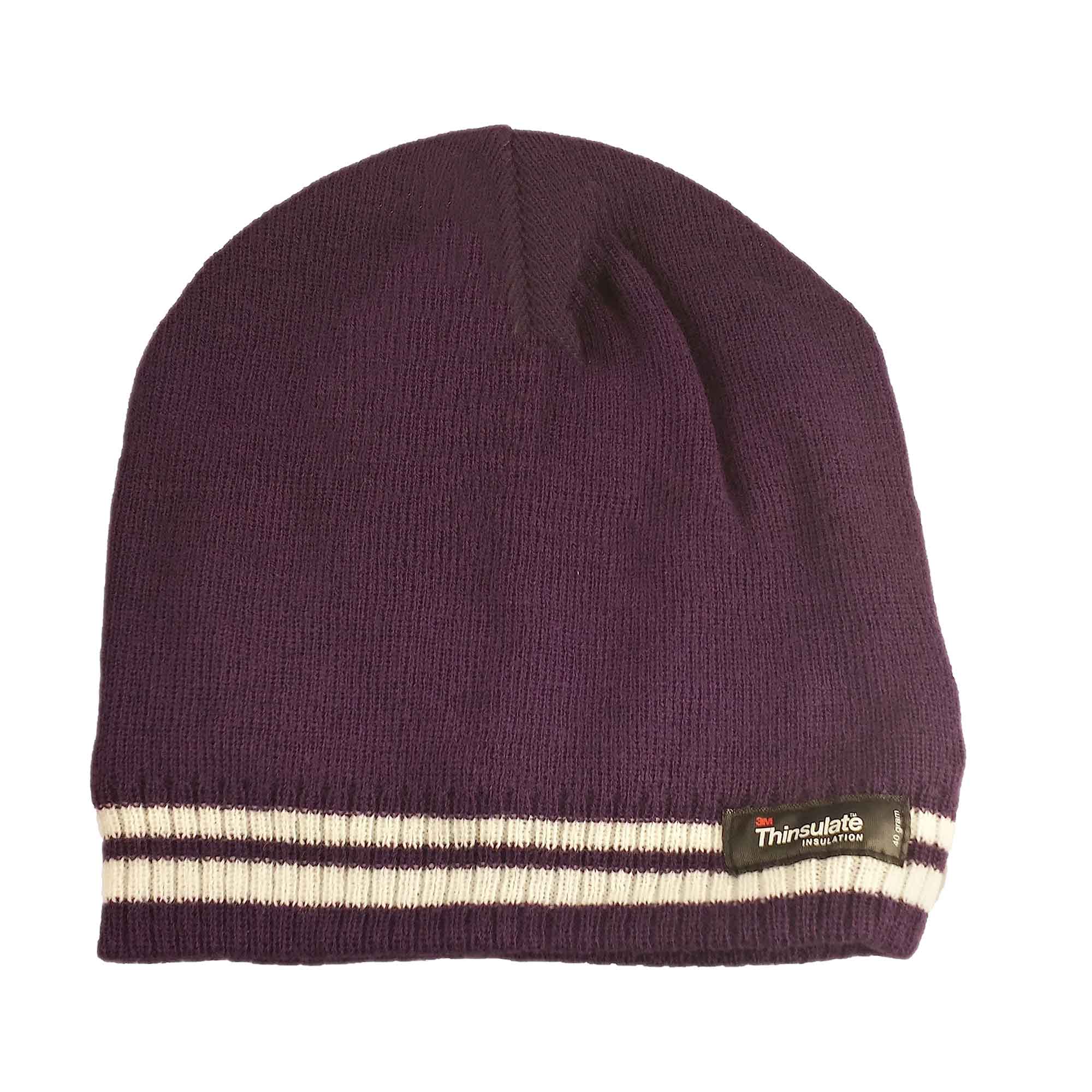 Sock Stack Womens Thermal Beanie Hat With 3M Thinsulate Insulation Stripe Design Acrylic Winter Warm Brushed Base Layer