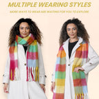 Daisy Dreamer Women’s Blanket Scarf Yellow Burgundy Chunky Knit Plaid Long Winter Wrap