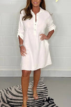 Women's Casual Shirt Dress With Pockets Spring And Summer
