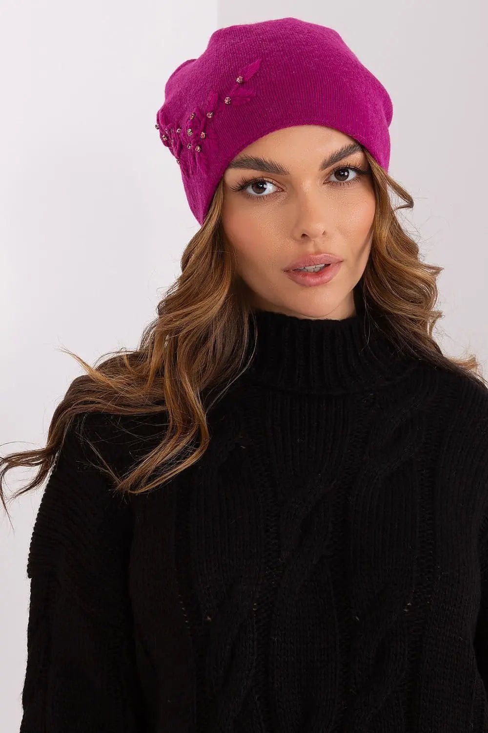 Women's Warm Winter Hat – Smooth Knit with Side Appliqué