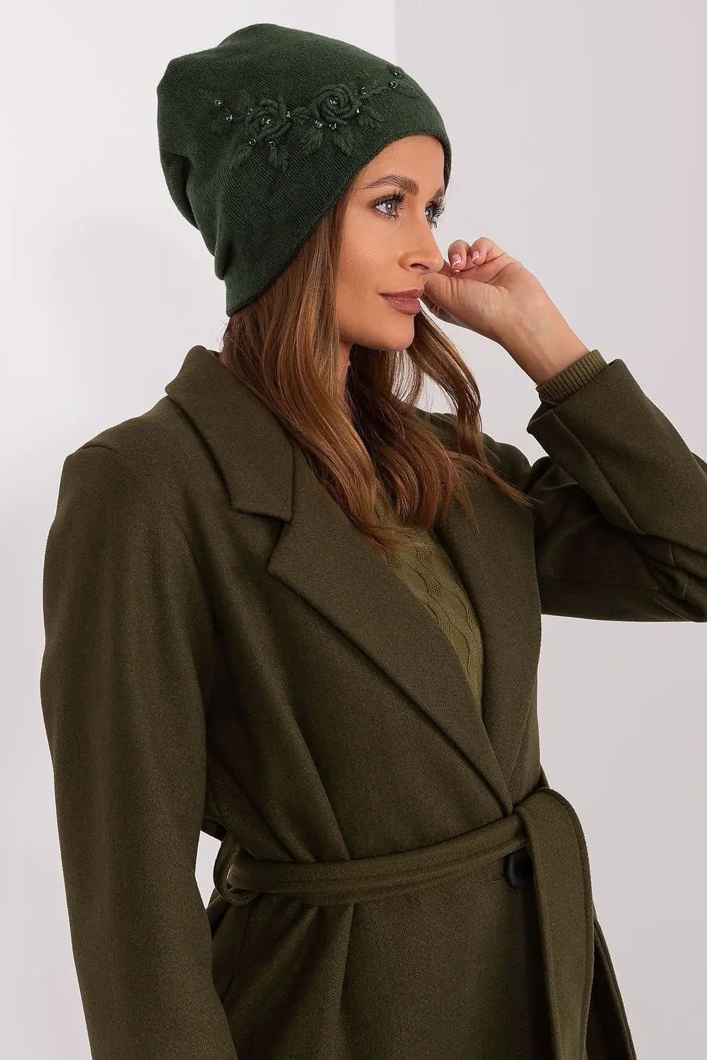 Women's Warm Winter Hat – Smooth Knit with Side Appliqué