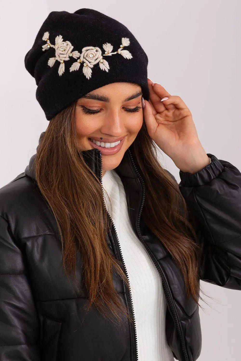Women's Warm Winter Hat – Smooth Knit with Side Appliqué