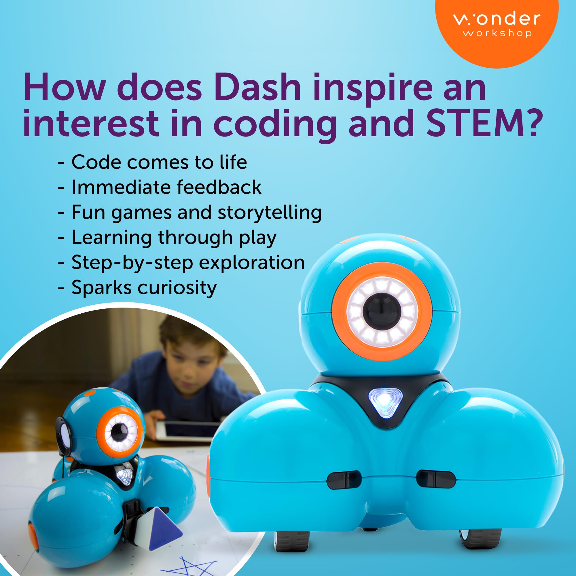 Wonder Workshop Dash Robot - Voice-Activated Coding Robot for Kids 6+ | Interactive STEM Toy