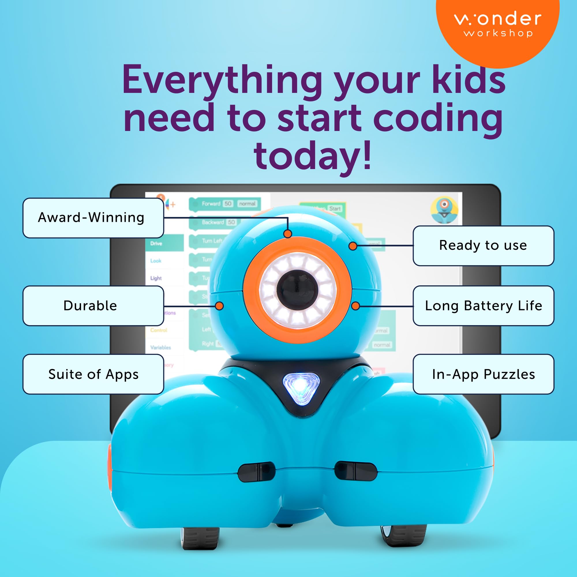 Wonder Workshop Dash Robot - Voice-Activated Coding Robot for Kids 6+ | Interactive STEM Toy