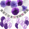 WonderfulShop Purple Bridal Shower Decorations Set – Bride To Be Banner, Tissue Paper Flowers, Balloons