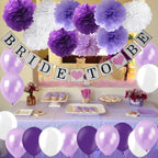 WonderfulShop Purple Bridal Shower Decorations Set – Bride To Be Banner, Tissue Paper Flowers, Balloons