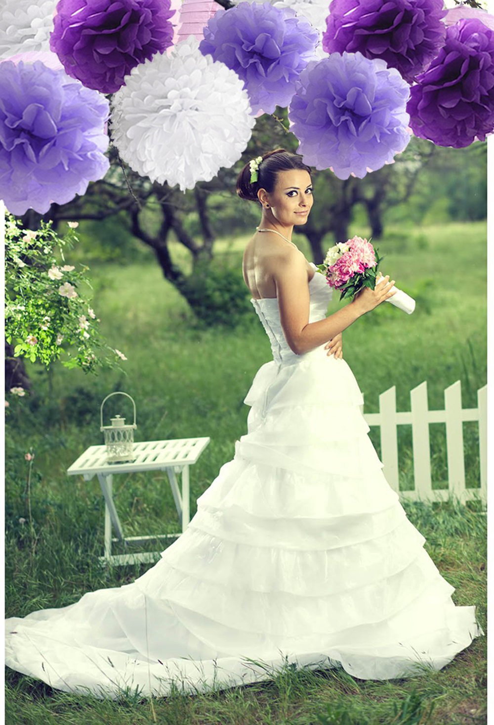 WonderfulShop Purple Bridal Shower Decorations Set – Bride To Be Banner, Tissue Paper Flowers, Balloons
