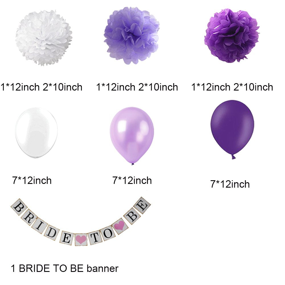 WonderfulShop Purple Bridal Shower Decorations Set – Bride To Be Banner, Tissue Paper Flowers, Balloons